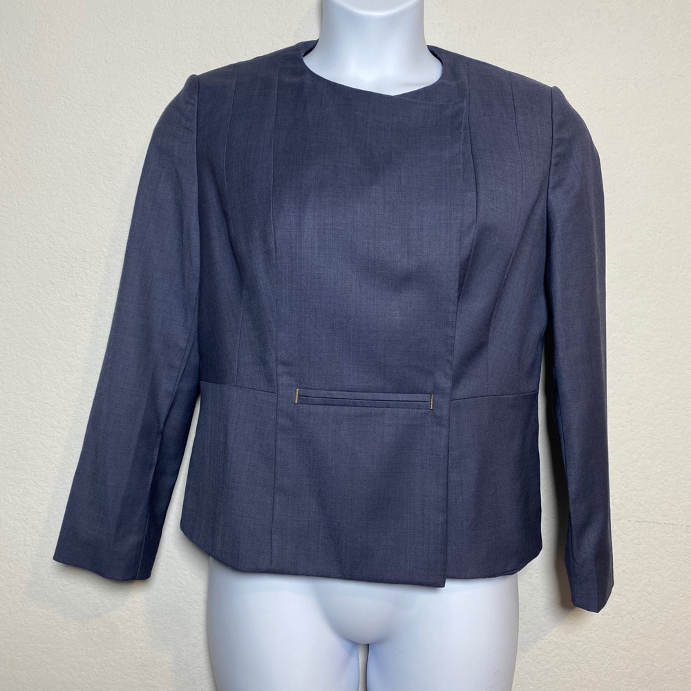 Hugo Boss Jason1 Virgin Wool‎ Blazer Womens 10 Blue Tailored Quiet Luxury NWOT